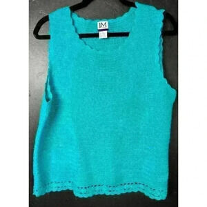 Vintage JM Collection Womens Large Tank Top Aqua Blue Crochet